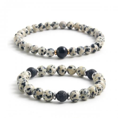 Gemstone Bracciali, 304 acciaio inox, with Obsidian & lava & dalmata, fatto a mano, materiali diversi per la scelta, bianco e nero, Venduto da PC