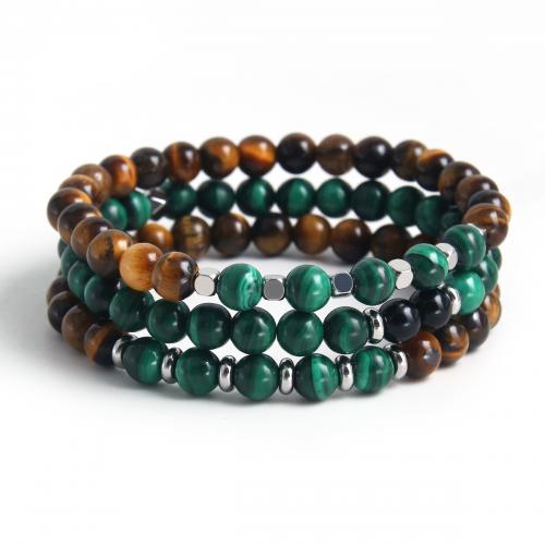 Bráisléid gemstone, 304 Cruach dhosmálta, le Malachite & Tíogair Súl, plátáilte, unisex & stíleanna éagsúla do rogha, glas, Fad Thart 18 cm, Díolta De réir PC