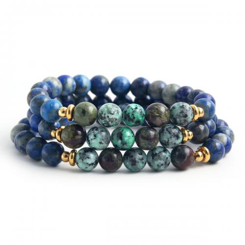 Bracelets de pierres précieuses, Acier inoxydable 304, avec Turquoise africain & sodalite, Placage, unisexe & normes différentes pour le choix, bleu, Vendu par PC