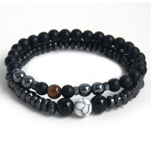 Bracelets de pierres précieuses, Acier inoxydable 304, avec Abrazine Stone & oeil de tigre & Hématite, Placage, unisexe & styles différents pour le choix, noire, Longueur Environ 18 cm, Vendu par PC