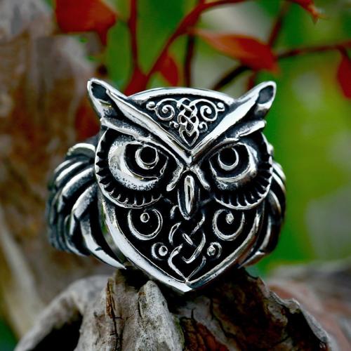 Titanium Stål Fingerring, Owl, poleret, forskellig størrelse for valg & for mennesket & sværte, Størrelse:7-13, Solgt af PC