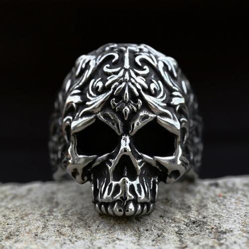 Partículas de acero anillo, Calavera, pulido, Vintage & diverso tamaño para la opción & para hombre & ennegrezca, tamaño:7-13, Vendido por UD