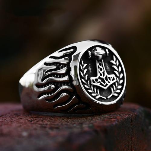 Acier titane bague, Le marteau de Thor, poli, Vintage & normes différentes pour le choix & pour homme & noircir, couleur originale, Taille:7-13, Vendu par PC