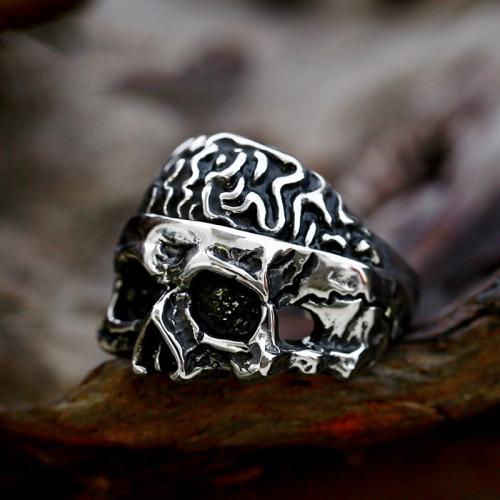 Partículas de acero anillo, Calavera, pulido, Vintage & diverso tamaño para la opción & para hombre & ennegrezca, color original, tamaño:7-13, Vendido por UD