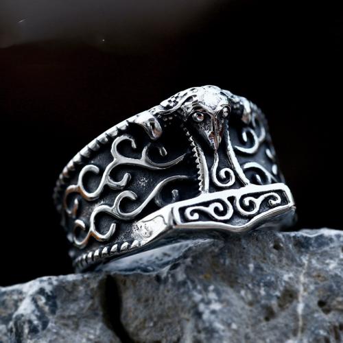 Acier titane bague, Le marteau de Thor, poli, Vintage & normes différentes pour le choix & pour homme & noircir, couleur originale, Taille:7-13, Vendu par PC