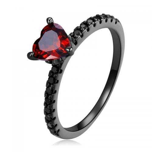 Zircon cubique Micro Pave Sterling Silver Rings, Argent sterling 925, coeur, noir or plaqué, bijoux de mode & normes différentes pour le choix & pavé de micro zircon & pour femme, protéger l'environnement, sans nickel, plomb et cadmium, Vendu par PC