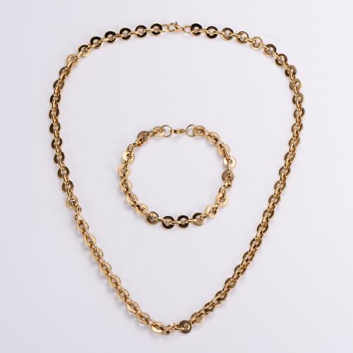 Conjuntos de jóias de aço inoxidável, Bracelete / Pulseira & colar, Aço inoxidável 304, joias de moda & unissex, dourado, Necklace length 55cm,bracelet length 21cm, vendido por Defina