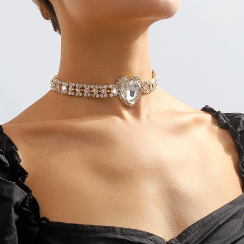 Fashion Choker halskæde, Zinc Alloy, Heart, forgyldt, mode smykker & for kvinde & med rhinestone, flere farver til valg, nikkel, bly & cadmium fri, Solgt af PC