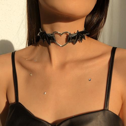 Faisean Choker muince, Sinc Alloy, le PU, Croí, plátáilte, jewelry faisin & do bhean, dathanna níos mó le haghaidh rogha, nicil, luaidhe & caidmiam saor in aisce, Díolta De réir PC