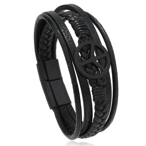 PU leder koord armbanden, met Zinc Alloy, handgemaakt, multilayer & verschillende lengte voor keuze & voor de mens, zwart, Verkocht door PC