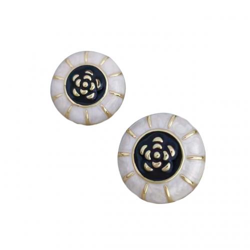 Ottone stallone orecchino, Button Shape, Placcato oro 18K, gioielli di moda & per la donna & smalto, assenza di nichel,piombo&cadmio, 20x20mm, Venduto da coppia