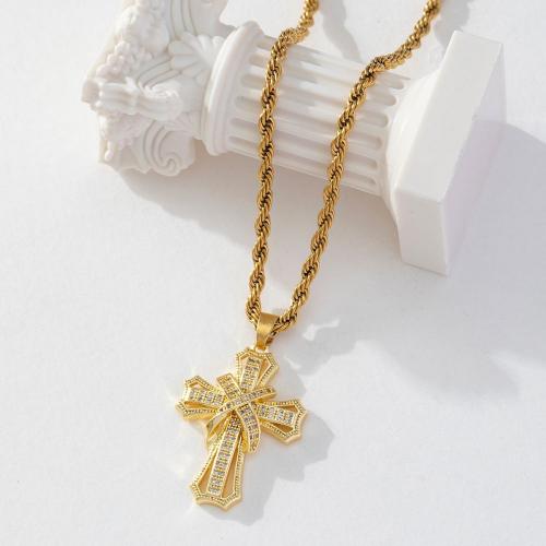 Cubic Zircon Micro Pave Brass Necklace Cross real gold plated micro pave cubic zirconia & for woman golden Sold By PC