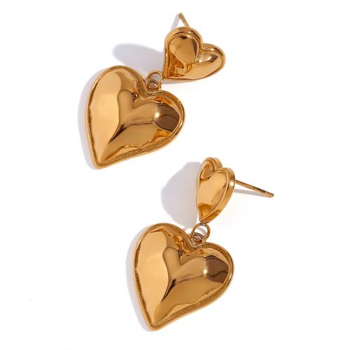 Roestvrij staal Stud Earrings, 316L roestvrij staal, Hart, voor vrouw, gouden, Verkocht door pair