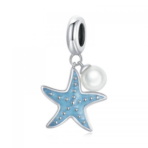 Pendentif en argent Sterling 925, avec Shell Pearl, étoile de mer, DIY & émail, protéger l'environnement, sans nickel, plomb et cadmium, 23x14mm, Vendu par PC