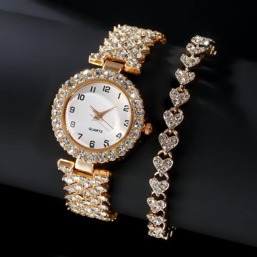 Zink legering Smykke sæt, Watch & armbånd, Zinc Alloy, forgyldt, 2 stykker & forskellige stilarter for valg & med rhinestone, flere farver til valg, nikkel, bly & cadmium fri, 165x70x110mm, Solgt af sæt