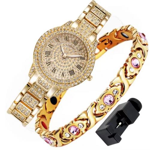 Zinklegierung Schmucksets, Watch Band Entfernen Werkzeuge & Uhr & Armband, plattiert, 2 Stück & drei Stücke & verschiedene Stile für Wahl & mit Strass, keine, frei von Nickel, Blei & Kadmium, 165x70x110mm, verkauft von setzen