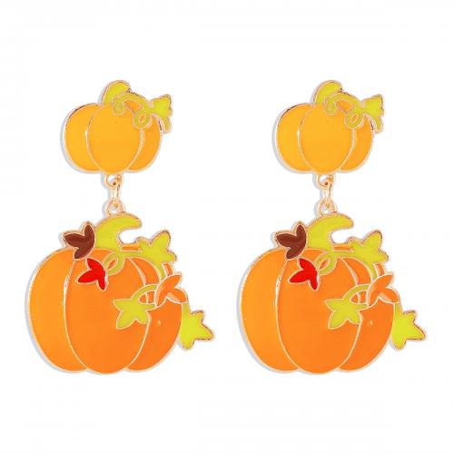 Boucles d'oreilles en alliage de zinc, Citrouille, Placage de couleur d'or, bijoux de mode & pour femme & émail, orange, protéger l'environnement, sans nickel, plomb et cadmium, 30x45mm, Vendu par paire