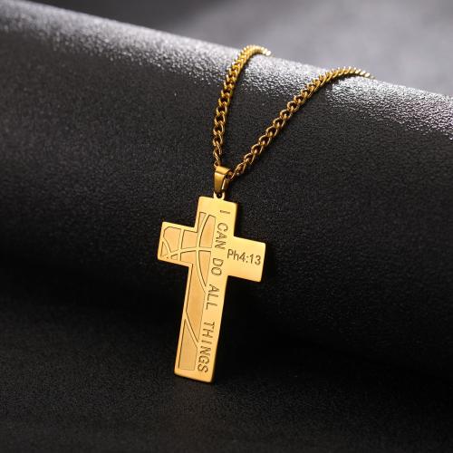 Tíotáiniam Cruach muince, Cruach Tíotáiniam, Cross, plátáilte, jewelry faisin & do fear, dathanna níos mó le haghaidh rogha, Fad 60 cm, Díolta De réir PC