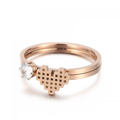 Zirkonia Edelstahl-Finger- Ring, 304 Edelstahl, verschiedene Größen vorhanden & verschiedene Stile für Wahl & Micro pave Zirkonia & für Frau, Roségold, frei von Nickel, Blei & Kadmium, verkauft von PC