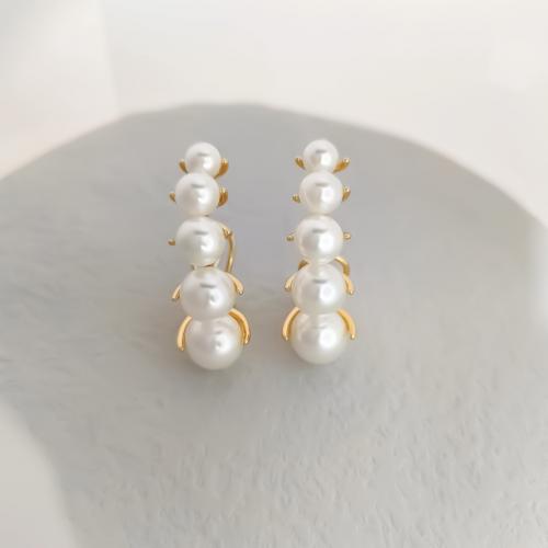 Mesing klinac naunica, s Plastična Pearl, 18K pozlaćeno, modni nakit & za žene, bijel, nikal, olovo i kadmij besplatno, 10x10mm, Prodano By par