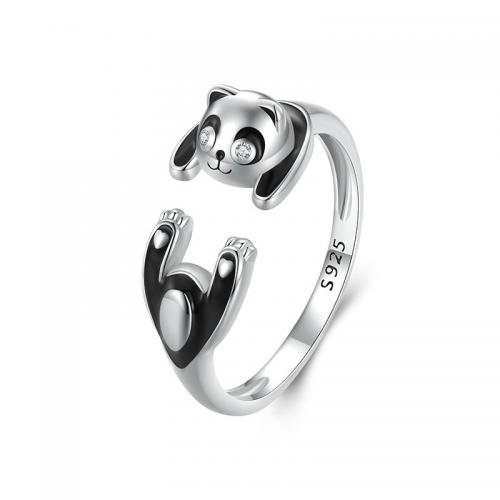 Zircon cubique Micro Pave Sterling Silver Rings, Argent sterling 925, panda, Plaqué de platine, bijoux de mode & pavé de micro zircon & pour femme & émail, protéger l'environnement, sans nickel, plomb et cadmium, 1.90mm, Vendu par PC