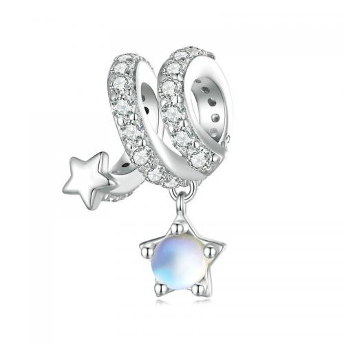 Perline in argento sterlina 925, 925 sterline d'argento, with Moonstone, placcato platino, DIY & smalto & foro grande, assenza di nichel,piombo&cadmio, 18x13mm, Foro:Appross. 5.5mm, Venduto da PC