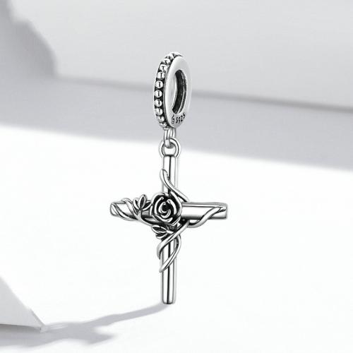 925 Sterling Silver hänge, Cross, DIY & stort hål, nickel, bly och kadmium gratis, 27x13mm, Säljs av PC