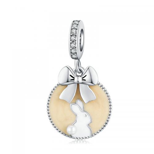 Zircon cubique Micro Pave pendentif en argent sterling, Argent sterling 925, avec Shell Pearl, DIY & pavé de micro zircon & émail, protéger l'environnement, sans nickel, plomb et cadmium, 25x13mm, Vendu par PC