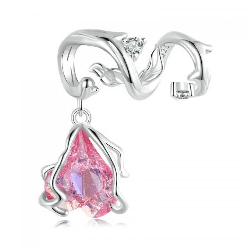 Zircon cubique Micro Pave pendentif en argent sterling, Argent sterling 925, Rose, Plaqué de platine, DIY & pavé de micro zircon, protéger l'environnement, sans nickel, plomb et cadmium, 21x16mm, Vendu par PC