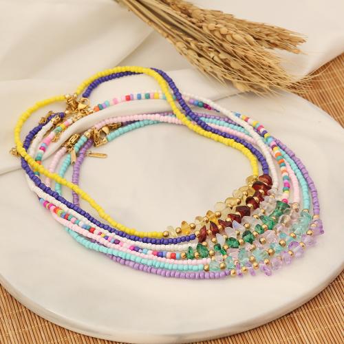 Glass Seed Beads Ketting, Seedbead, met Natuursteen, met 5cm extender keten, mode sieraden & voor vrouw, meer kleuren voor de keuze, Lengte Ca 40 cm, Verkocht door PC