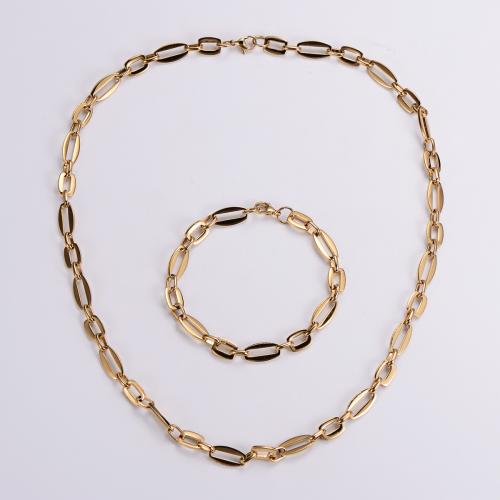 Parures de bijoux en acier inoxydable, Bracelet & collier, Acier inoxydable 304, bijoux de mode & unisexe, doré, Necklace length 55cm,bracelet length 21cm, Vendu par fixé