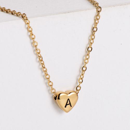 Collier de bijoux en acier inoxydable, Acier inoxydable 304, coeur, bijoux de mode & lettres sont de A à Z & pour femme, doré, Longueur Environ 45 cm, Vendu par PC