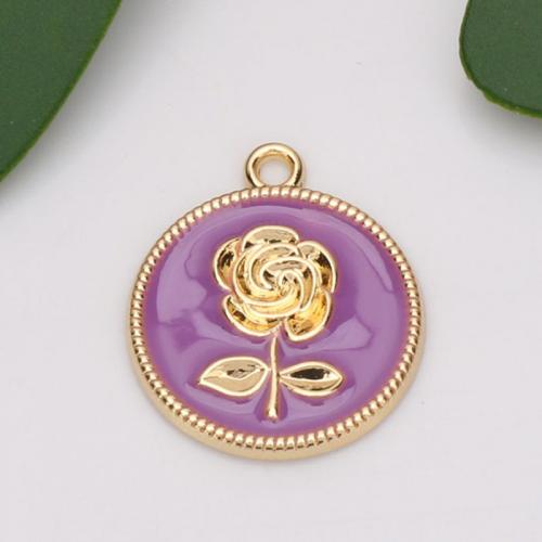 Zinc Alloy Enamel Pendants Flat Round gold color plated DIY nickel lead & cadmium free Approx Sold By Bag