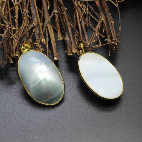 Shell Pendants with Brass Oval gold color plated DIY Sold By PC