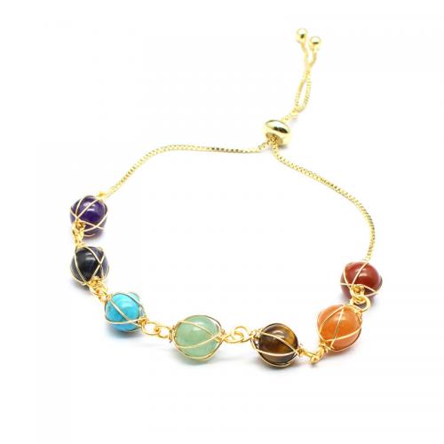 Pulseras de latón, metal, con Piedras preciosas, chapado en color dorado, Ajustable & Joyería & diferentes estilos para la opción & para mujer, más colores para la opción, libre de níquel, plomo & cadmio, longitud aproximado 18 cm, Vendido por UD