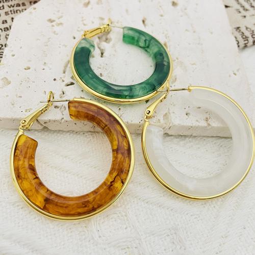 Pendientes de Aro en Latón, metal, con Acrílico, 18K chapado en oro, Joyería & para mujer, más colores para la opción, libre de níquel, plomo & cadmio, 39x39mm, Vendido por Par