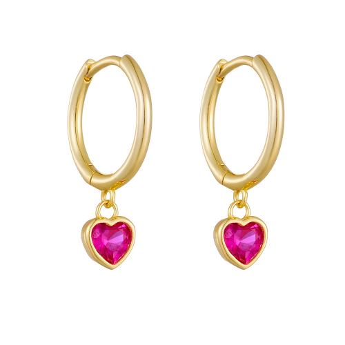 Pendientes de Micro Pavé de Zirconía Cúbica en Plata de Ley, plata de ley 925, Corazón, chapado, micro arcilla de zirconia cúbica & para mujer, dorado, Vendido por Par