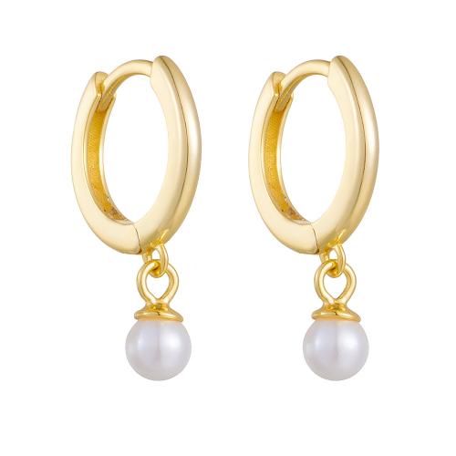 Brinco de gota aro abraço, 925 prata esterlina, with Shell Pearl, banhado, para mulher, Mais cores pare escolha, vendido por par