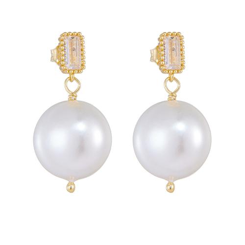 Pendientes de Micro Pavé de Zirconía Cúbica en Plata de Ley, plata de ley 925, con Shell Pearl, chapado, micro arcilla de zirconia cúbica & para mujer, más colores para la opción, Vendido por Par