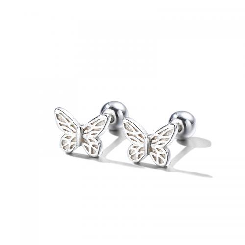 925 Sterling Silver Stud Auskarai, Peteliškė, Bižuterijos & moters, sidabras, 4.60x6.20mm, Pardavė Pora