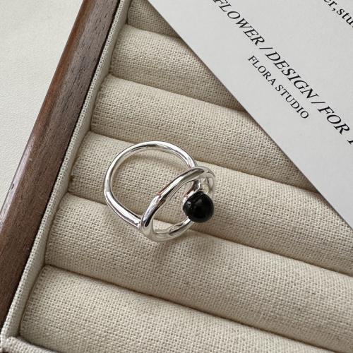 Sterling Silver Jewelry Finger Ring, 925 sterline d'argento, with agata nero, lucido, gioielli di moda & per la donna, assenza di nichel,piombo&cadmio, Misura:16, Venduto da PC