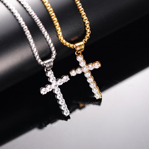 Muince Lánúin, Cruach Tíotáiniam, Cross, jewelry faisin & unisex & le rhinestone, dathanna níos mó le haghaidh rogha, Fad Thart 60 cm, Díolta De réir PC