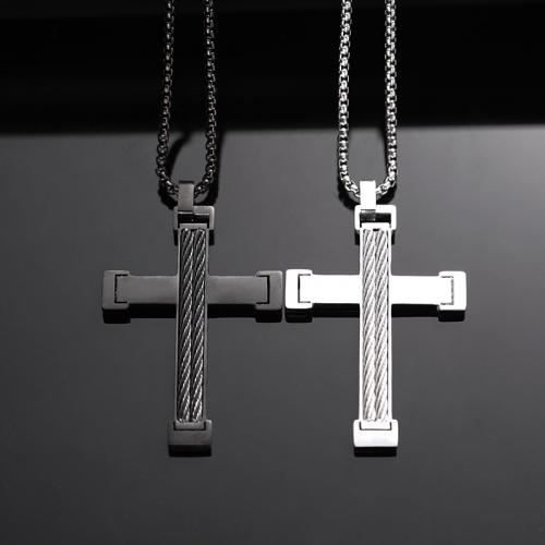 Tíotáiniam Cruach muince, Cruach Tíotáiniam, Cross, jewelry faisin & do fear, dathanna níos mó le haghaidh rogha, Fad Thart 60 cm, Díolta De réir PC