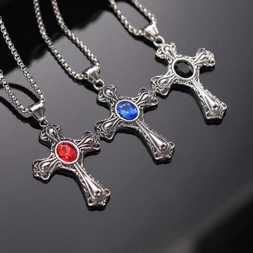 Tíotáiniam Cruach muince, Cruach Tíotáiniam, Cross, jewelry faisin & do fear & le rhinestone, Fad Thart 60 cm, Díolta De réir PC