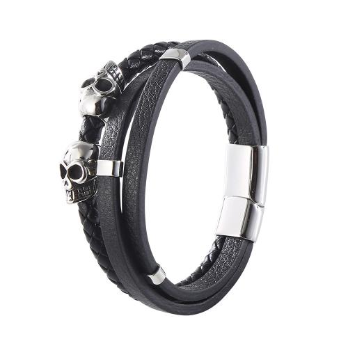 PU cavo bracciali, with 304 acciaio inox, gioielli di moda & lunghezza differente per scelta & per l'uomo, nero, Venduto da PC