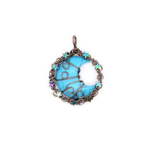 Bijoux Pendentifs en pierres gemmes, Pierre naturelle, avec laiton, lune, Plaqué de couleur de cuivre antique, DIY & différents matériaux pour le choix, plus de couleurs à choisir, 55x46x9mm, Vendu par PC