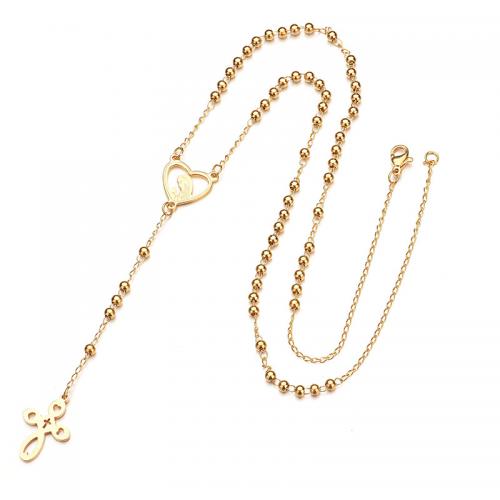 Collier d'acier titane, coeur, Placage de couleur d'or, bijoux de mode & pour femme & creux, plus de couleurs à choisir, Longueur 52 cm, Vendu par PC