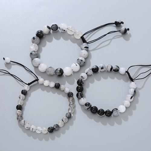 Kwarts armbanden, Black Rutilated Quartz, met Knoopkoord, Ronde, mode sieraden & verschillende grootte voor keus, meer kleuren voor de keuze, Lengte 18 cm, Verkocht door PC