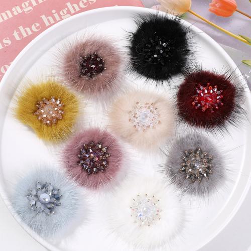 Accessoires pour cheveux résultats bricolage, Peluche, avec cristal, Rond, DIY, plus de couleurs à choisir, 50mm, Vendu par PC