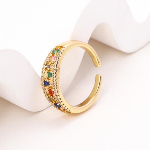 Cúbicos Circonia Micro Pave anillo de latón, metal, chapado, micro arcilla de zirconia cúbica & para mujer, dorado, Vendido por UD